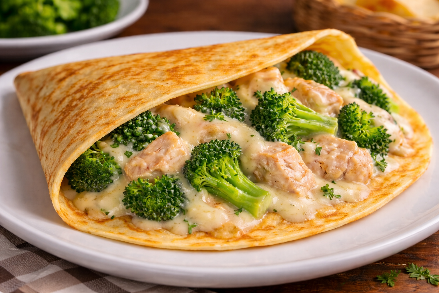 crepe de pollo con brócoli crepe de pollo con brócoli