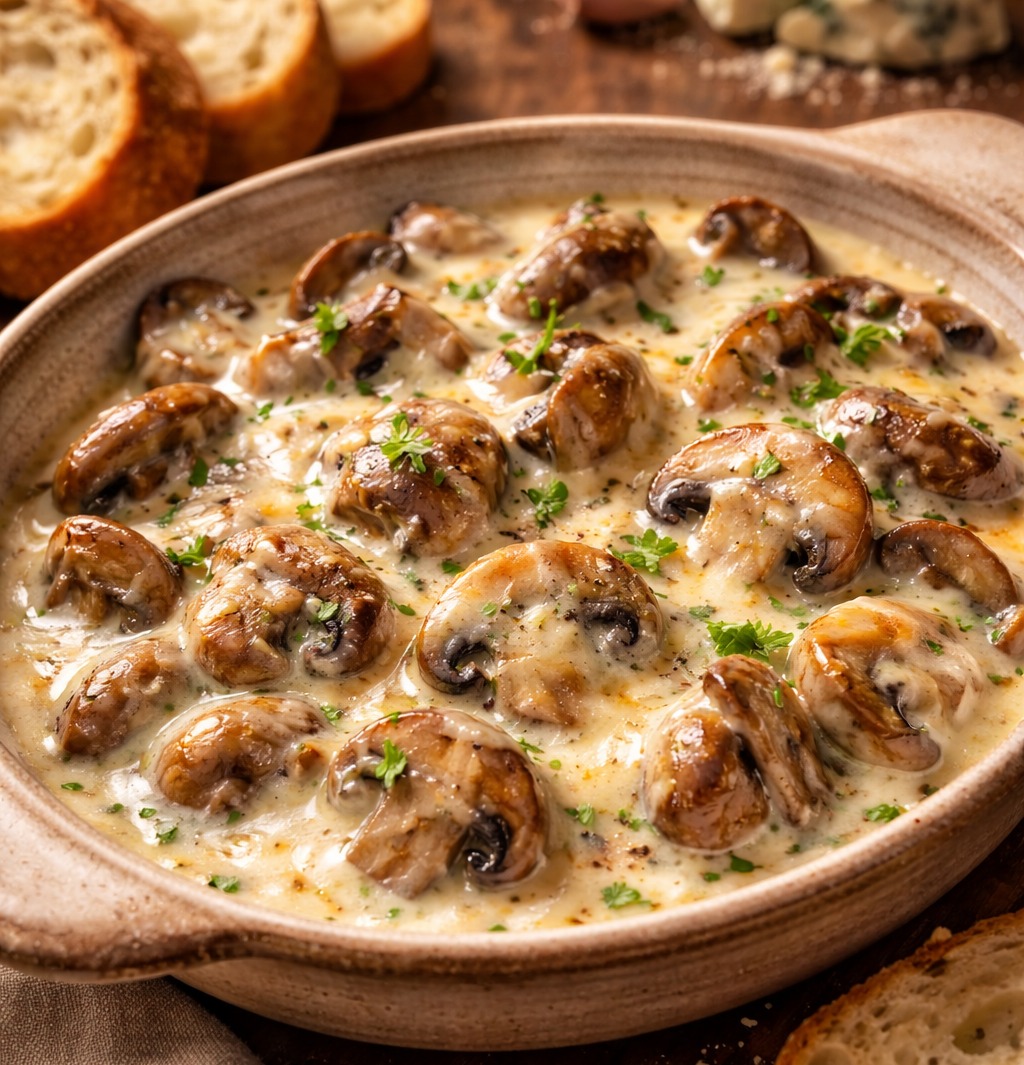 champiñones tres quesos con pan de la casa champiñones tres quesos con pan de la casa