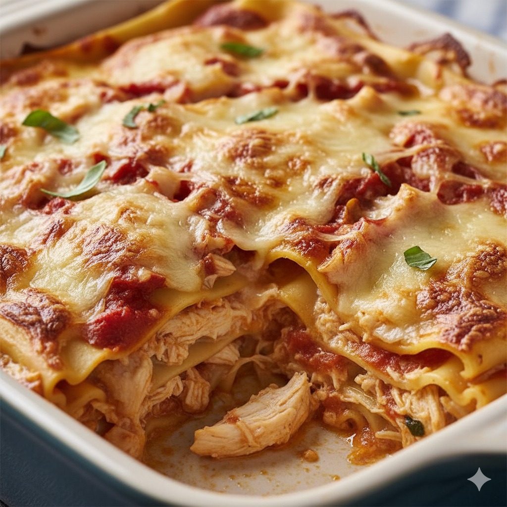 lasaña de pollo con queso mozzarella gratinado lasaña de pollo con queso mozzarella gratinado